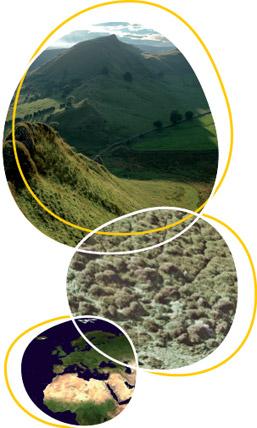 Chrome Hill (c) Peak District NPA, Bilberry and Topiary Heather (c) Natural England/Tom Holland, Europe (c) NASA-Goddard Space Flight Center (CC-BY-SA)